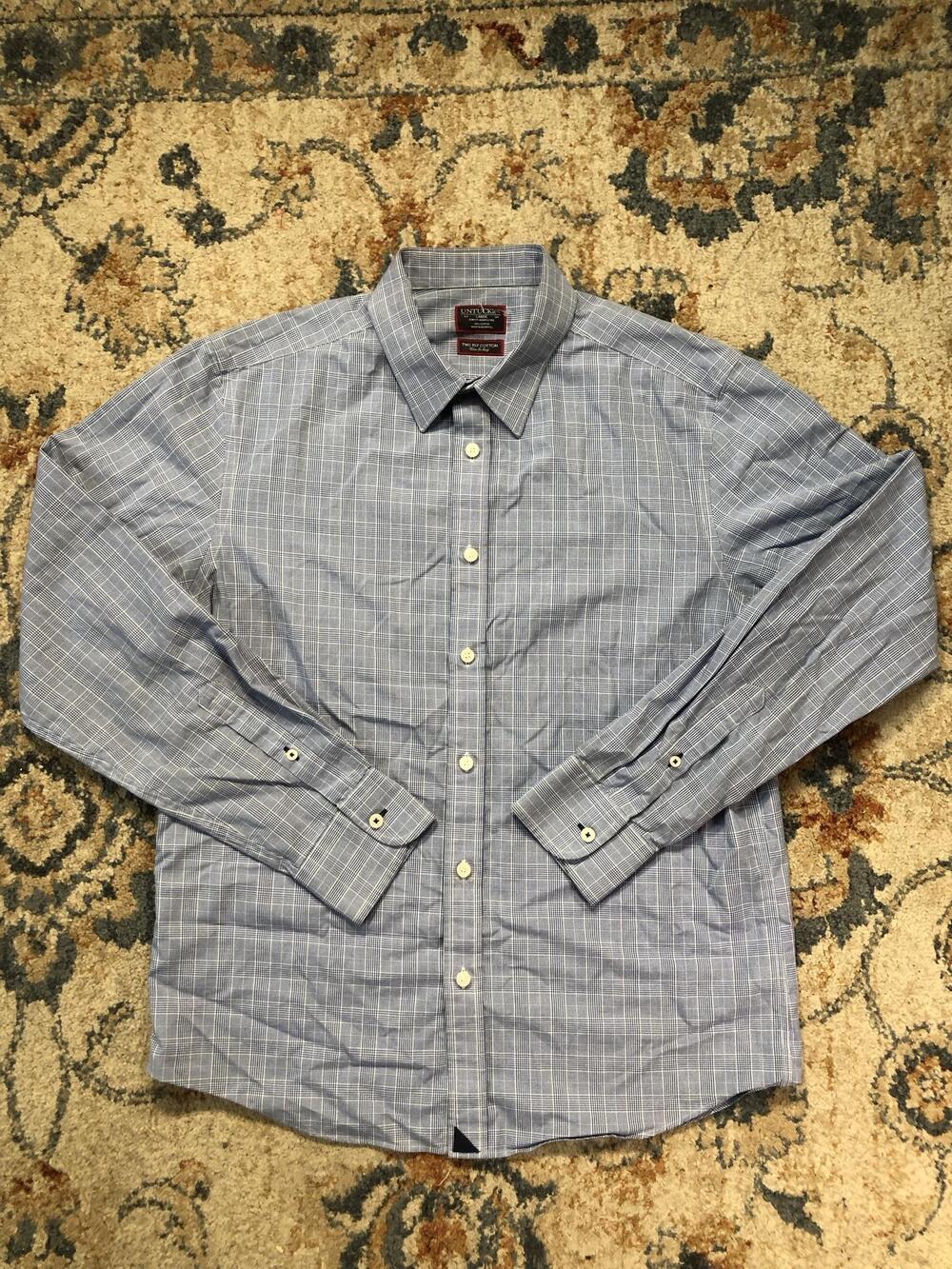 UNTUCKit Shirt Mens Large Blue Check Long Sleeve Button Up Slim Fit Wrinkle Free